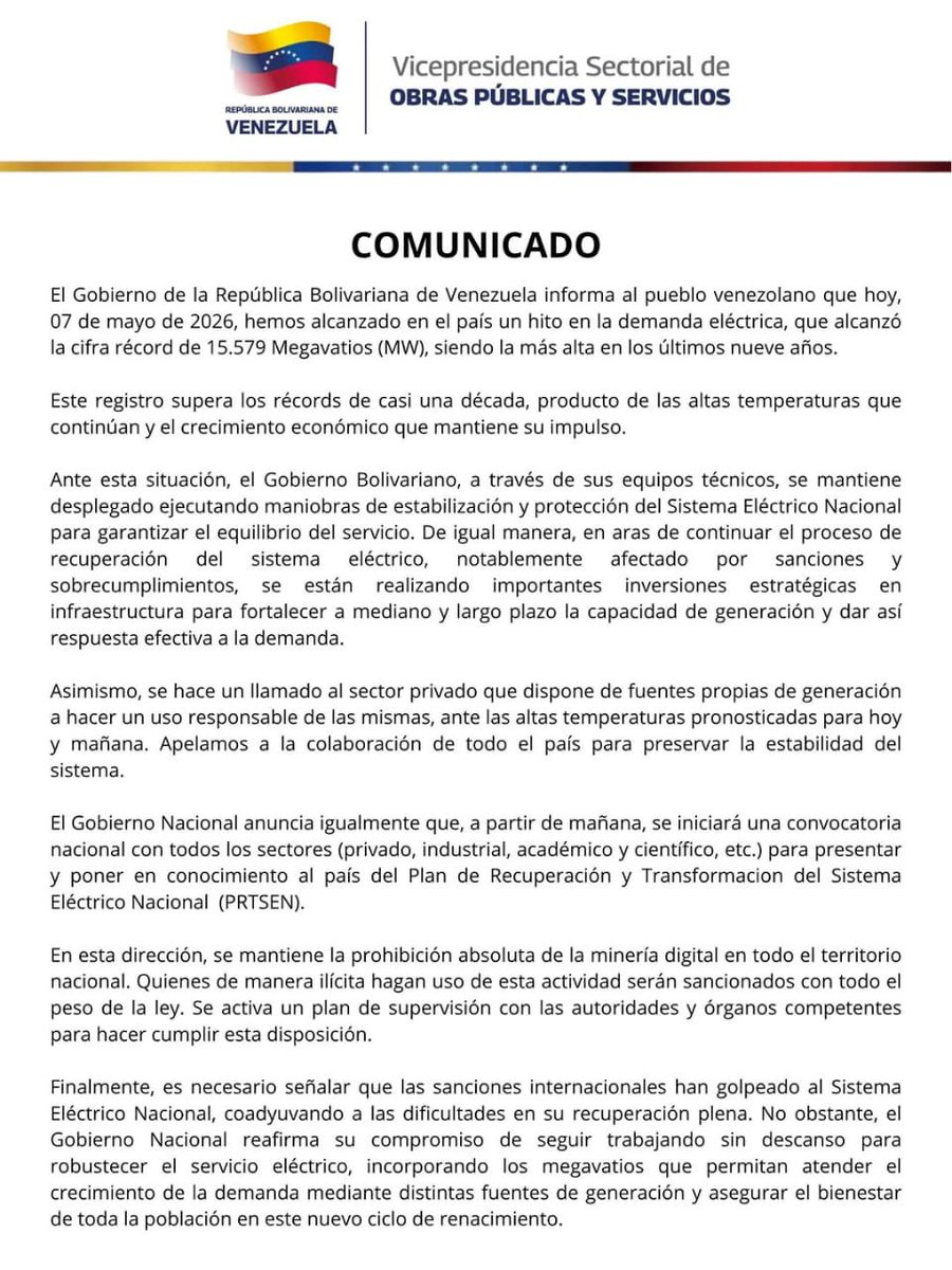 Estos cínicos dicen que los apagones es por la alta demanda y afirman que el sistema eléctrico nacional NO ESTÁ ESTABLE