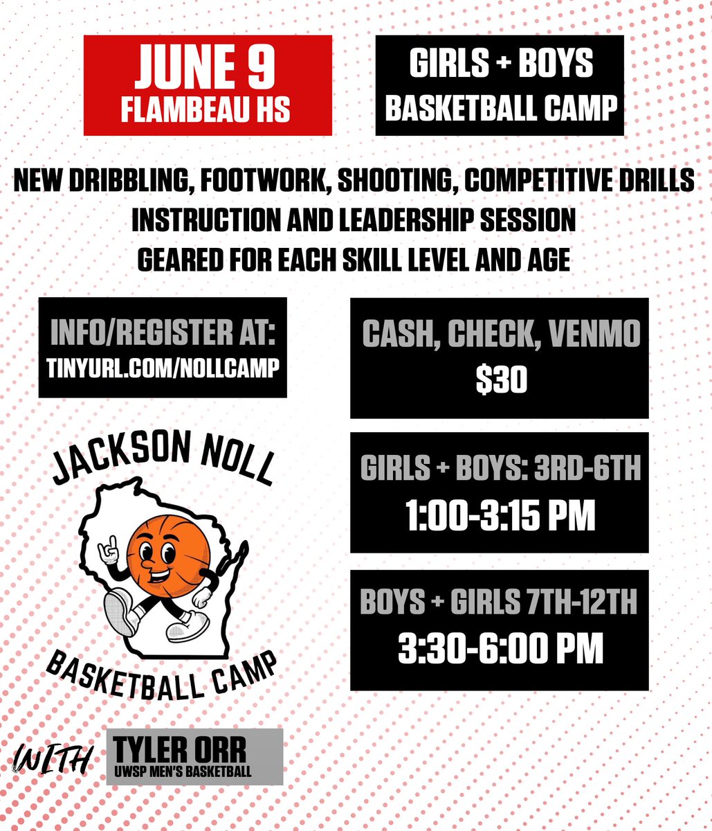 jackson_noll's tweet photo. Upcoming skills camps that I will be running alongside Tyler Orr!

Available for Boys+Girls (3rd-12th Grade)

June 8 - Turtle Lake
June 9 - Flambeau

Sign up here: https://t.co/pQwWDFJTlk https://t.co/Xkbfh6eIFb