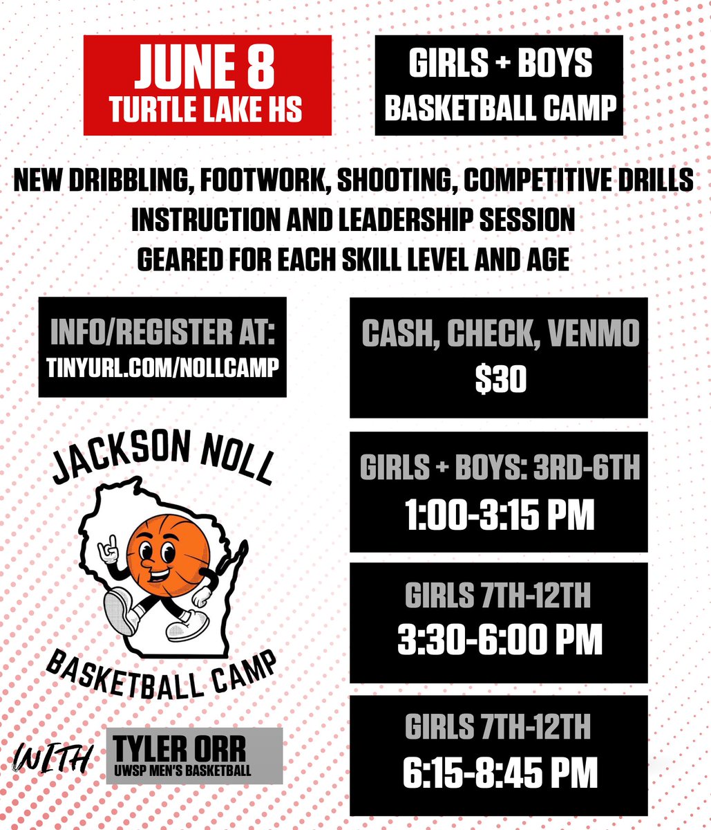 jackson_noll's tweet photo. Upcoming skills camps that I will be running alongside Tyler Orr!

Available for Boys+Girls (3rd-12th Grade)

June 8 - Turtle Lake
June 9 - Flambeau

Sign up here: https://t.co/pQwWDFJTlk https://t.co/Xkbfh6eIFb