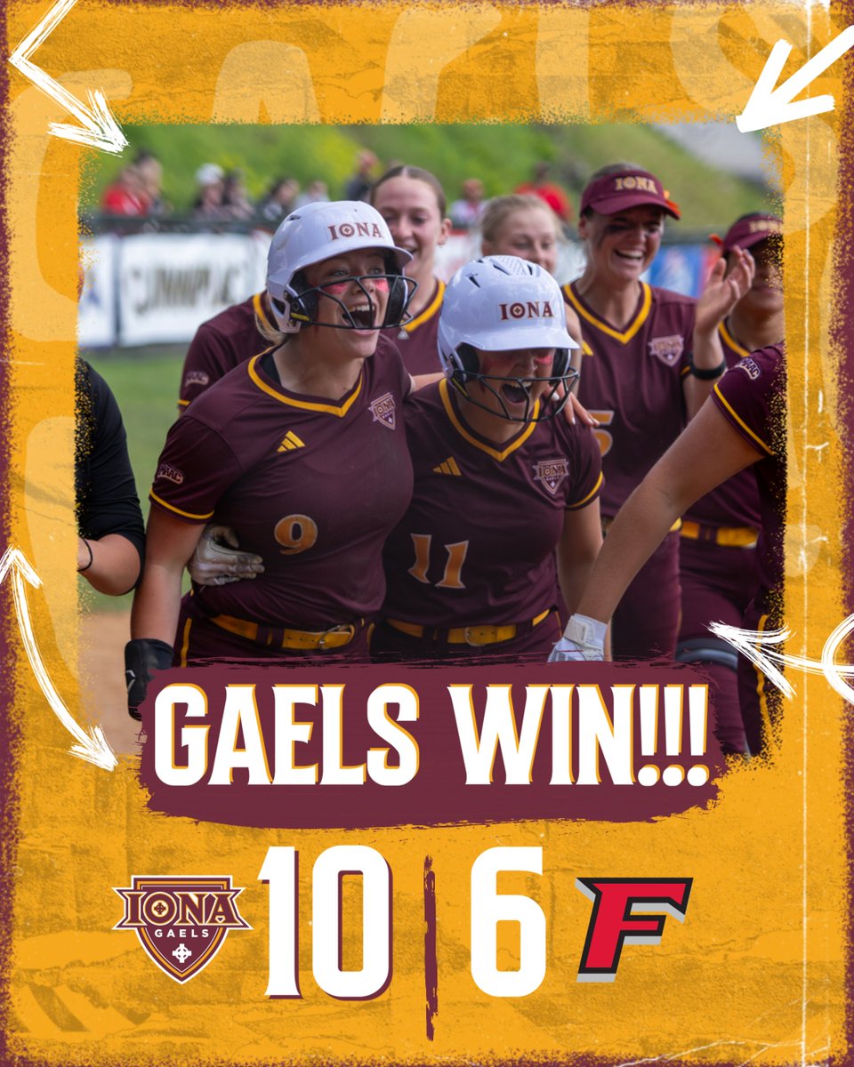 IonaSoftball's tweet photo. #GAELSWIN!!!

The Maroon &amp; Gold storm back to beat No. 2 Fairfield 10-6 thanks to a big 7-run 4th inning! 7 Gaels registered an RBI in the win!

Liv with a grand slam &amp; Bri, Brooke and Hailey recorded multi-hit games!

#GaelNation https://t.co/K3J67gdkNt