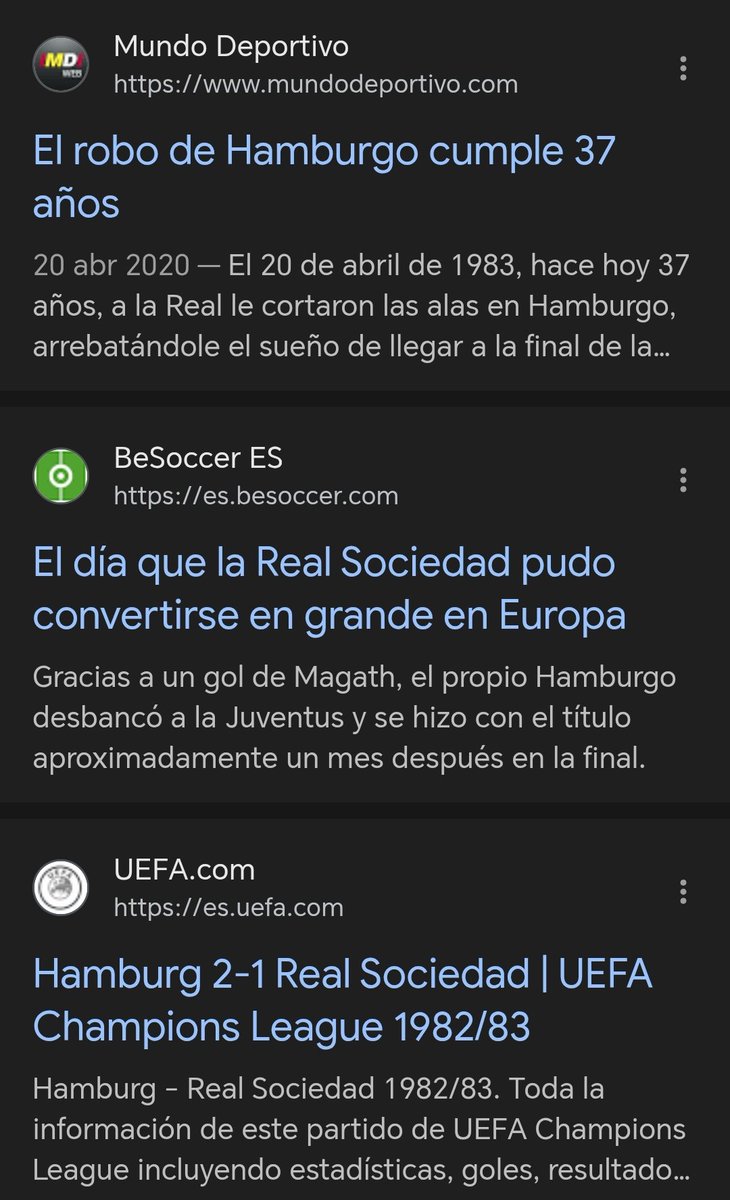 Nos robaron una final de Champions. 

Además el Hamburgo gano esa Champions manchada por una imagen bochornosa con el línea... 

Un socio del Hamburgo como linier.

Era nuestra final... 

El fútbol no le debe nada a nadie pero... 

Con la Real ha sido muy injusta. 

#RealSociedad