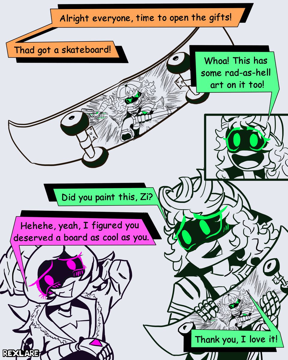 rexlare's tweet photo. (Pg1/13)
Now that everyone got their gifts, it's time to open them!
Strange that I'm reposting a Christmas themed comic in May, huh?
#Murderdrones #murderdronesfanart #Mdtwt #Uzidoorman #thadzi #thuzi https://t.co/4AR93Zfn50