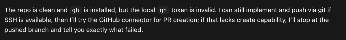 jahfet's tweet photo. @thsottiaux I am getting this in every chat... Due to the sandbox in auto-review mode. it is annoying because gh tends to work better than the plugin. Can you make it remember to ask for escalation before checking? https://t.co/UqRIdsmKMJ