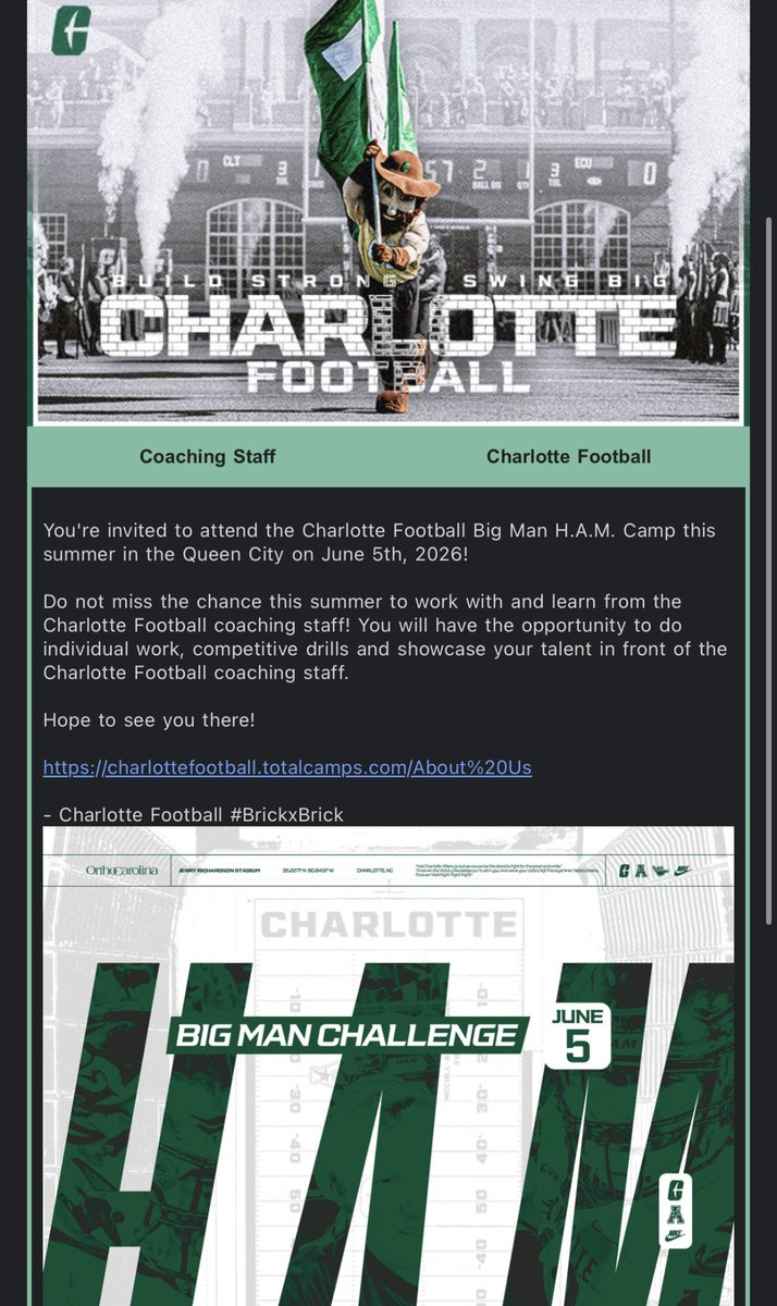 jaxx_beck's tweet photo. Thank you for the invite to your Big Man H.A.M Camp this summer @CoachClay_CLT @CollinsHillFB @CoachBeck56 @ChadSimmons_ @CharlotteFTBL @CoachAlbin @CoachTFitch @SwickONE8 https://t.co/1mYXXmq1rv