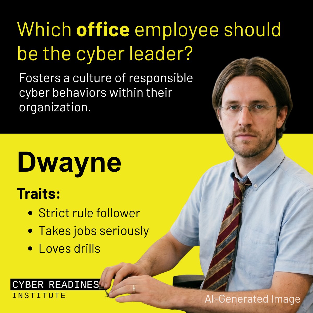 Cyber_Readiness's tweet photo. Meet “Dwayne.” He’s got the drills scheduled, the policies memorized, and zero tolerance for risky clicks. But here’s the question: is being a stickler for the rules enough to be cyber leader in his office?
 
A true cyber leader doesn’t just follow the rules—they help build a culture where everyone understands why cyber readiness matters and feels empowered to act securely every day.
 
Like this post if you think Dwayne would make a good cyber leader.
 
Learn more about nominating a cyber leader for your office: https://t.co/aTEmWqWvH8
 
#CyberReadiness #SmallBusinessMonth #ChangeBehavior #BeCyberReady #CyberLeadership