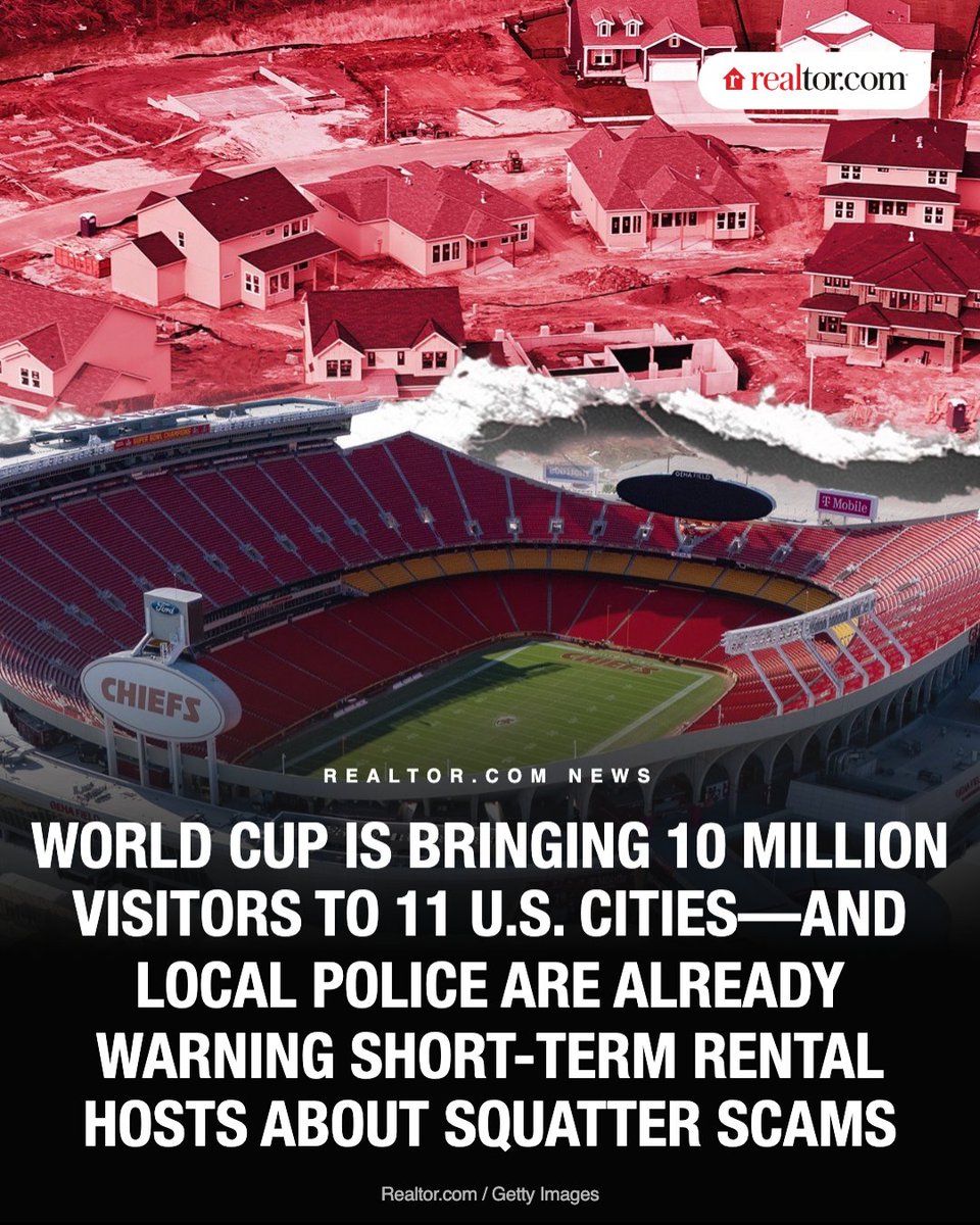 realtordotcom's tweet photo. The FIFA 2026 World Cup is set to bring as many as 10 million visitors to 11 U.S. cities this summer, and short-term rental hosts are being warned about a rare but serious threat. Professional squatters are using real booking confirmations to enter properties legally, then staying long enough to gain tenant rights, which in some states kicks in after just 30 days. At that point, removing them is no longer a police matter but a court process that can take months.

Read: https://t.co/fKPbt3LaJu