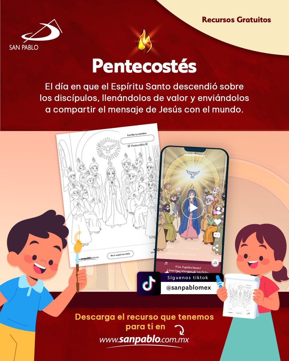 ¡Celebremos juntos Pentecostés! 🕊️🔥
 
Haz que los niños descubran la alegría de Pentecostés mediante una actividad para aprender, reflexionar y acercarse más a Dios 🙏✨
 
🎁 Descárgalo gratis
👉sanpablo.com.mx/recursos/
 
#Pentecostes #EspírituSanto #RecursosCatólicos #Catequesis