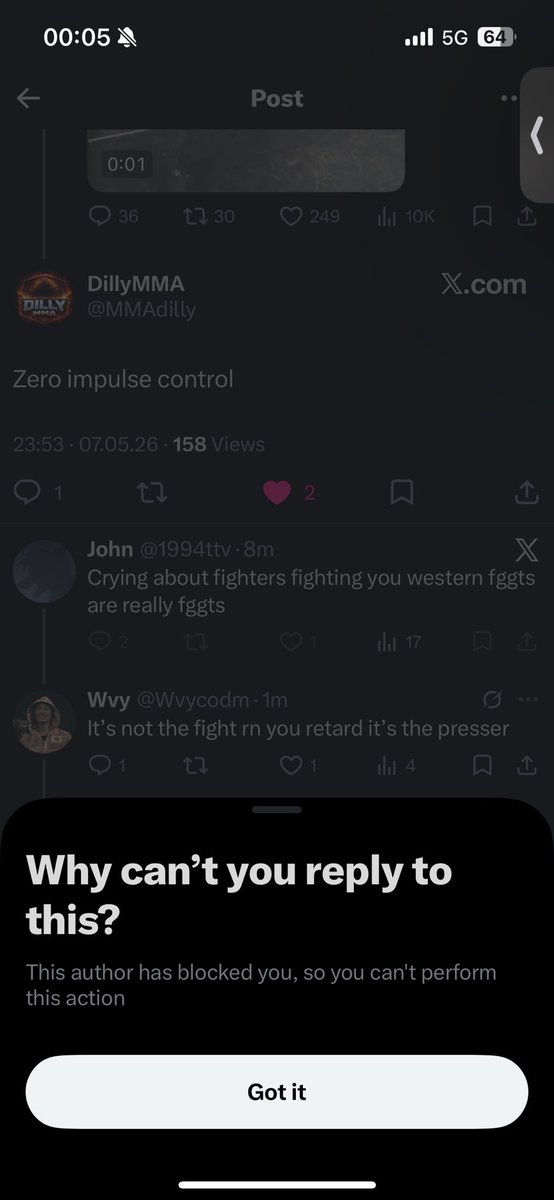 Wvycodm's tweet photo. @1994ttv @MMAdilly @danawhite @paramountplus Lmao bro blocked me what a bitch https://t.co/H9bARLpy0V