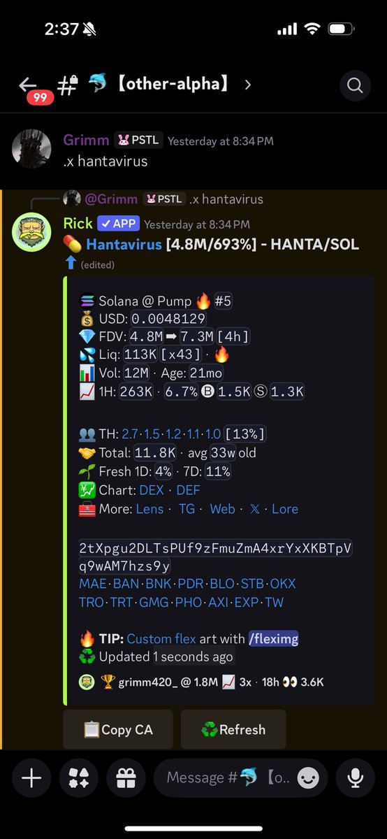 GRIMMSALPHA's tweet photo. Markets are warming up 🔥

$UPEG 1M to 30M 
$SOL long 84$ 
$HANTA 1.6M to 8M 

Join the discord below to cook with 🥷 https://t.co/egmWJXmi5g