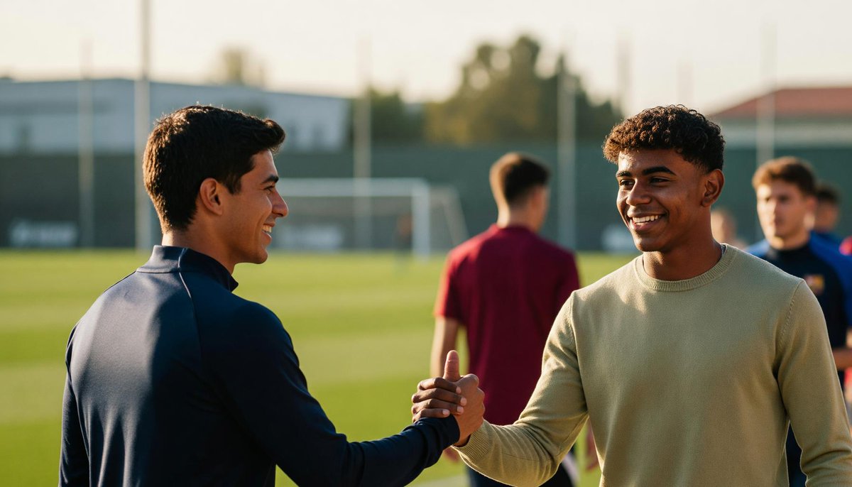 RMadridNN's tweet photo. Lamine Yamal, lesionado, pasó por la Ciutat Esportiva antes del Clásico y Flick le soltó un apodo que ya es viral: business man. Mientras el Barça afina para el 10 de mayo, Lamine sigue en rehab y mira al Mundial. https://t.co/s2o0HNBxxm https://t.co/4TRVfbbKkv