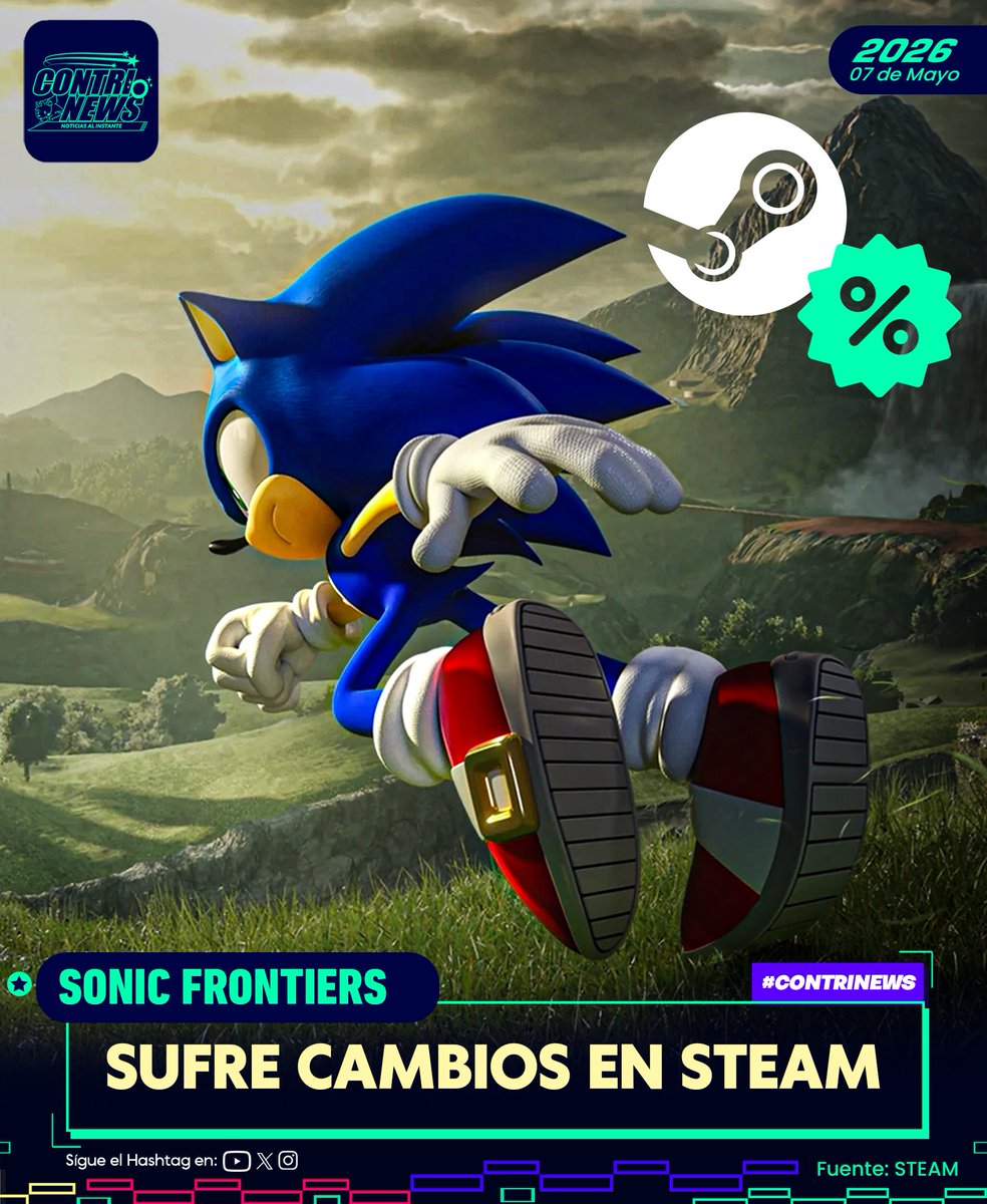 #CONTRINEWS
Recientemente Sonic Frontiers ha cambiado su precio  normal a uno mas bajo, en la plataforma Steam de forma permanente
Además de modificar su descripción eliminando el tagline
"¡Experimenta a Sonic como nunca antes!"
¿Viene Definitive Edition?🤔