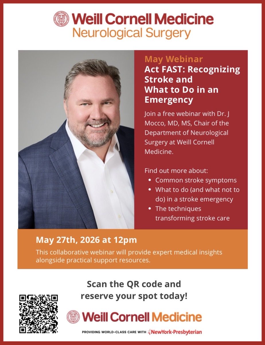 JMoccoMD's tweet photo. May is Stroke Awareness Month — and there's no better time to talk about what really matters: knowing the signs and acting fast. Join me on May 27th for a free webinar on how to recognize a stroke and the advances changing outcomes. Register today: https://t.co/0fWVWmDlWp https://t.co/isEnuVMXz6
