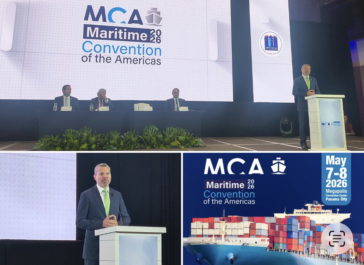 IMOSecGen's tweet photo. Un placer participar en la apertura de la Convención Marítima de las Américas @MaritimeConv, que reúne a líderes del sector marítimo, logístico y portuario para fortalecer la cooperación regional. https://t.co/kglXXOz4jz