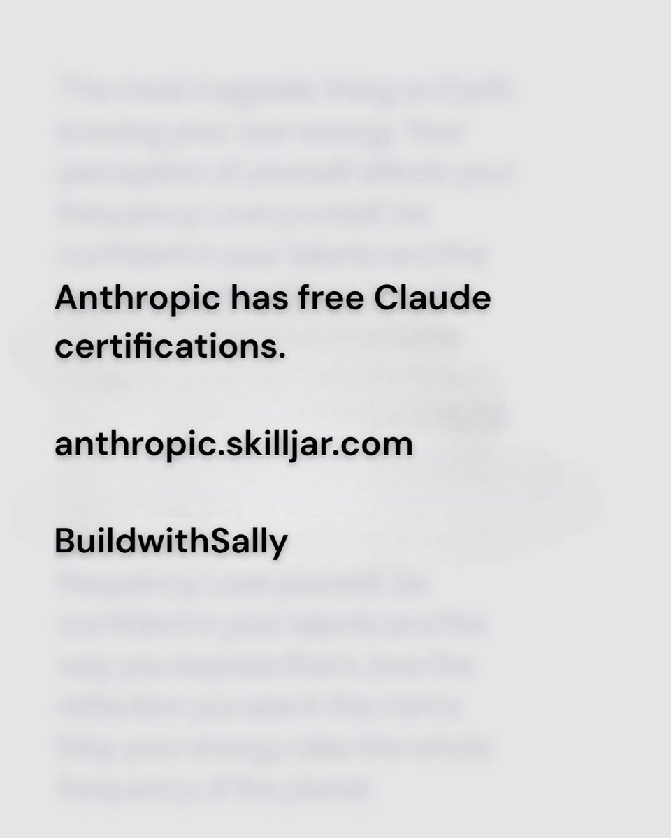 CEOSal's tweet photo. Found Anthropic's free certifications last week. Did mine the same night. Under 3 hours. $0. https://t.co/rF7flItOdG Add it to LinkedIn when you're done. Still annoyed nobody told me sooner. 1/1 #BuildwithSally #AI https://t.co/hgtyCF6cfN
