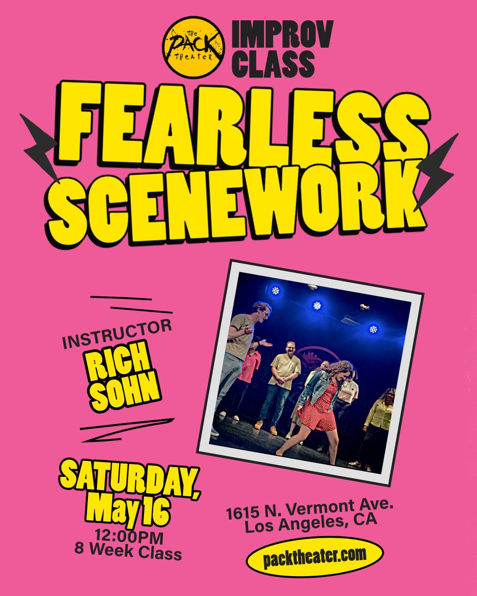 PackTheater's tweet photo. Experienced Improvisors: The class identifies the habits holding you back and helps takes you to another level. Train with someone who trained under Mick Napier, Del Close, and taught for years in Chicago. Fearless Scenework starts May 16! Sign up at: https://t.co/ab1ZgBDs1m https://t.co/QUdqOxrF4j