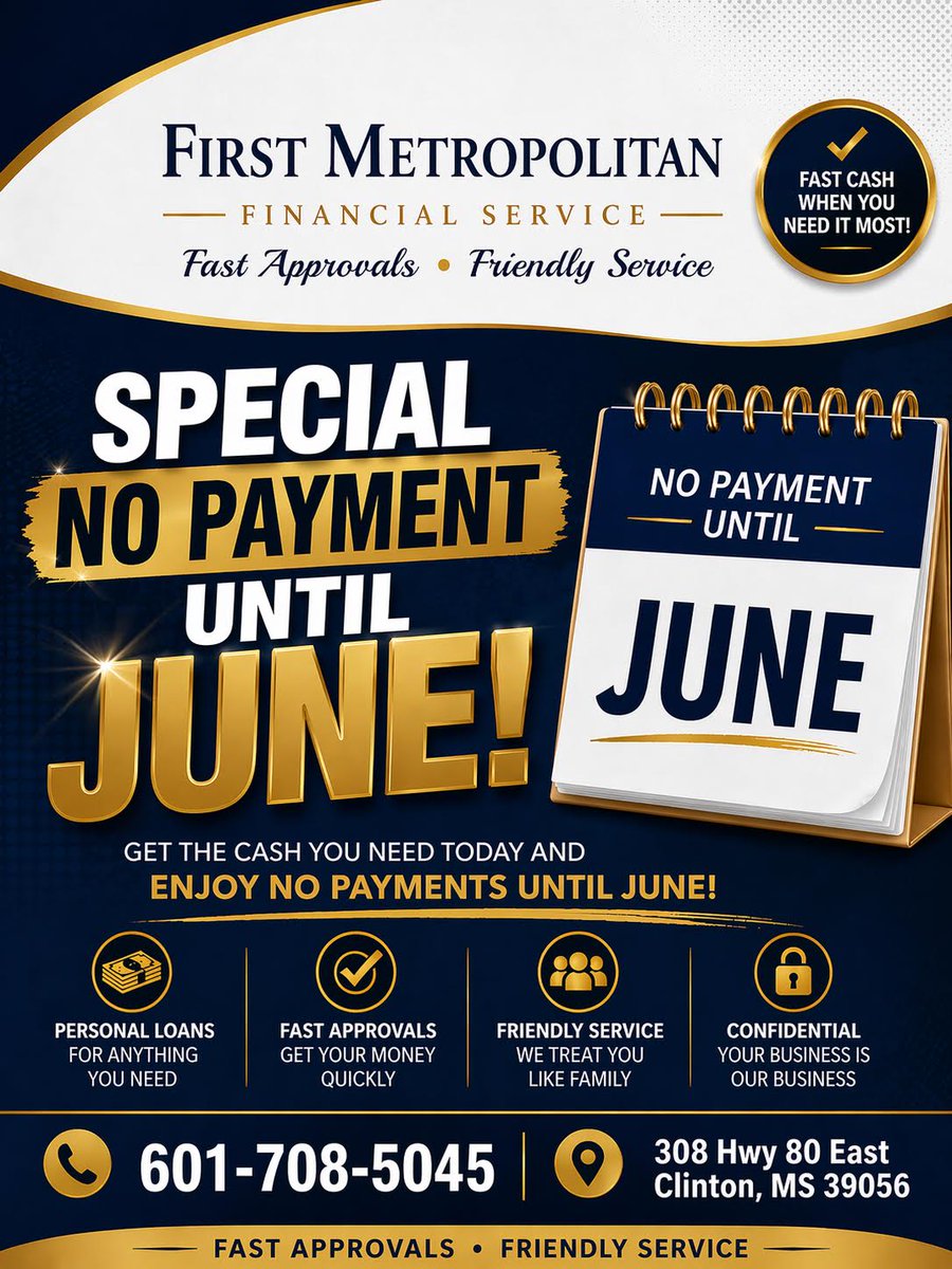 39056_Chamber's tweet photo. Our friends at First Metropolitan Financial Services-Clinton MS have some special offers going on that you don't want to miss! https://t.co/Ctmlnn1Zv8