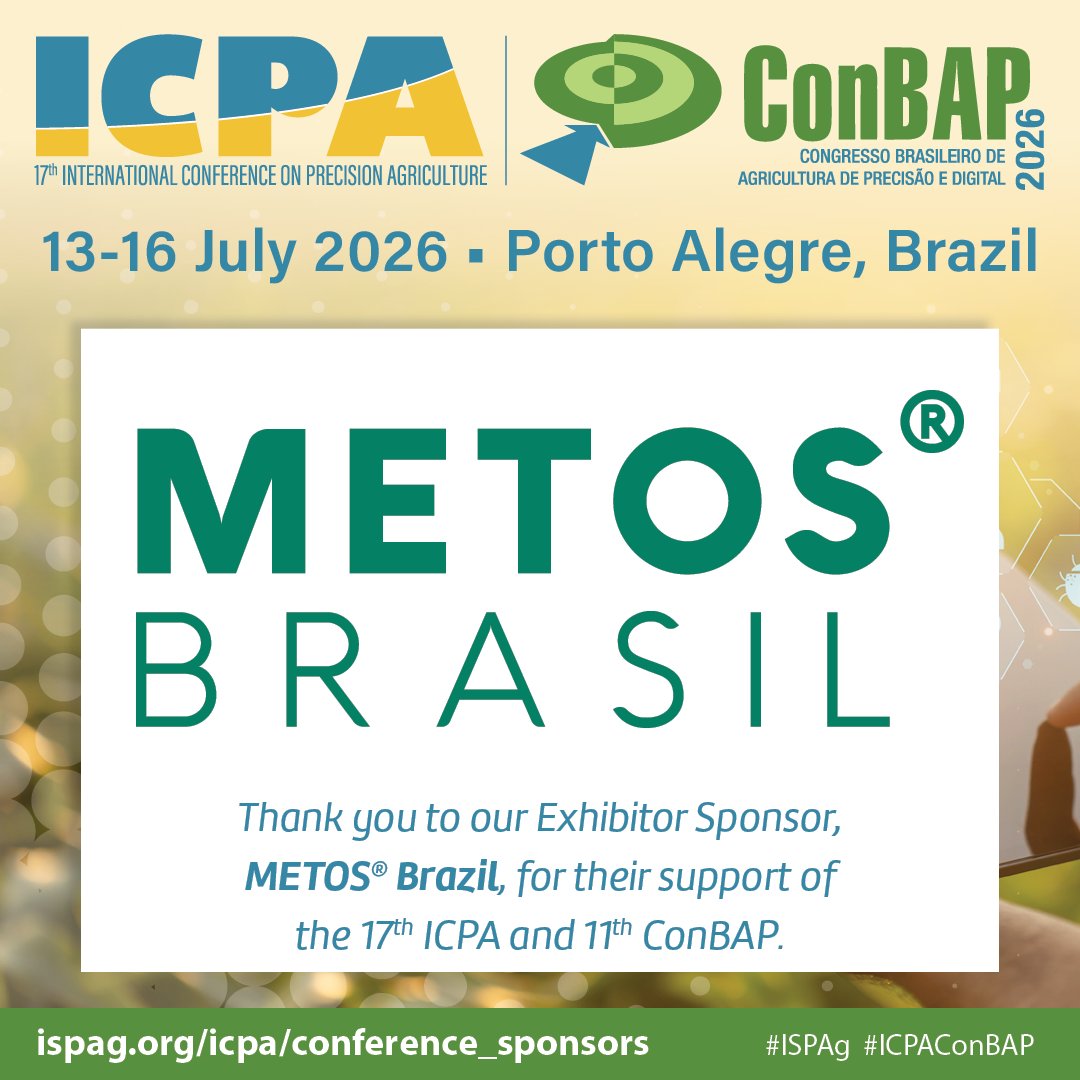IntSoPA's tweet photo. Thank you to our Exhibitor Sponsor, METOS Brazil, for their support of the 17th International Conference on Precision Agriculture and 11th Brazilian Congress on Precision and Digital Agriculture. 

Learn more about our sponsors, at: https://t.co/RSelfHhhK0
#ISPAg #ICPAConBAP https://t.co/RyghspVfM1