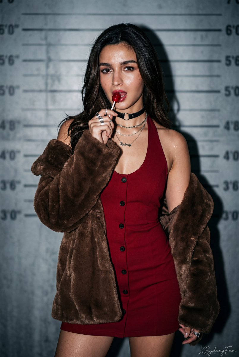 Cinematic Fashion Mugshot Portrait with Cherry Lollipop