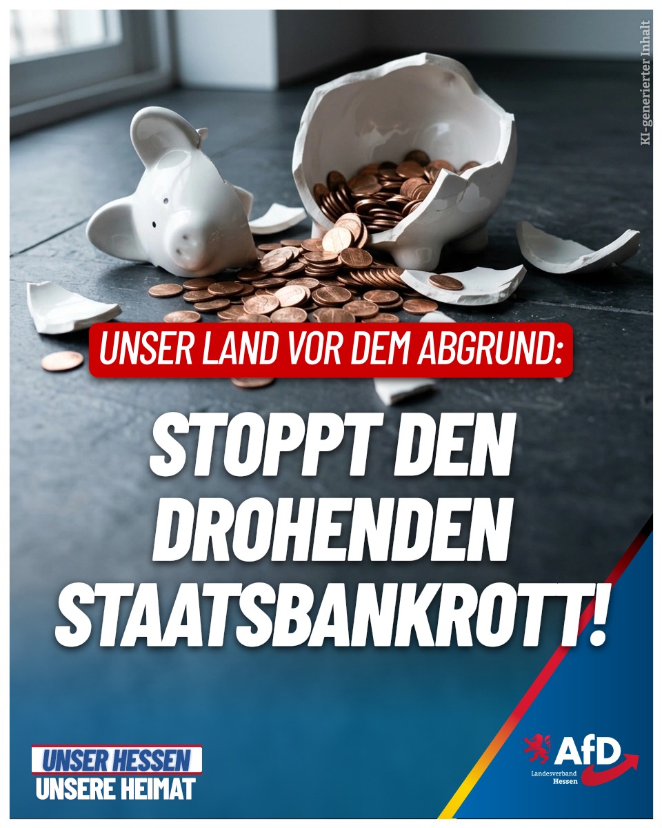 AfD_Hessen's tweet photo. 🛑Insolvenzverschleppung ist keine solide Haushaltsführung! Unsere Kinder bezahlen die Zeche für die Politik der aktuellen Regierung #Merz: Zinskosten explodieren und Steuergelder werden zweckentfremdet, während Rente und Gesundheitssysteme leiden. @Alice_Weidel warnt im #Nius Interview eindringlich vor einem resultierenden Staatsbankrott. Deutschland braucht endlich wieder solide Finanzen und eine verantwortungsvolle Politik für kommende Generationen. Nur die AfD bringt Deutschland wieder auf Kurs.