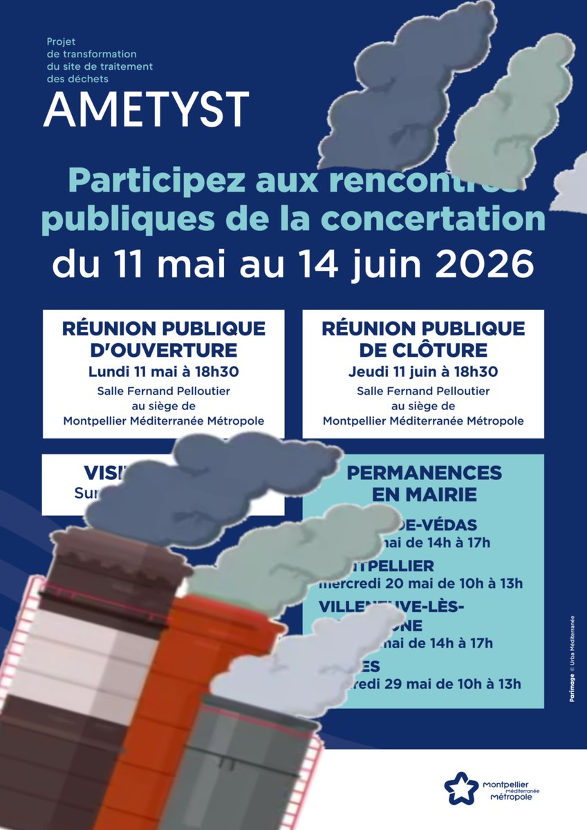 tteulade's tweet photo. Un incinérateur, comme un #CSR ça fume...☠️ 
Et si vous voulez assister à une séance d'enfumage 💨 ▶️ RDV Lundi 11 juin à 18h30, salle Fernand Pelloutier à @montpellier_  à côté de @Montpellier3m 

@UrbaserE  @PM_Carvajal @Elu_esEcolo_Mtp @GEcologie3M 
#foutagedegueule 👇 https://t.co/jVBxvk2ziM
