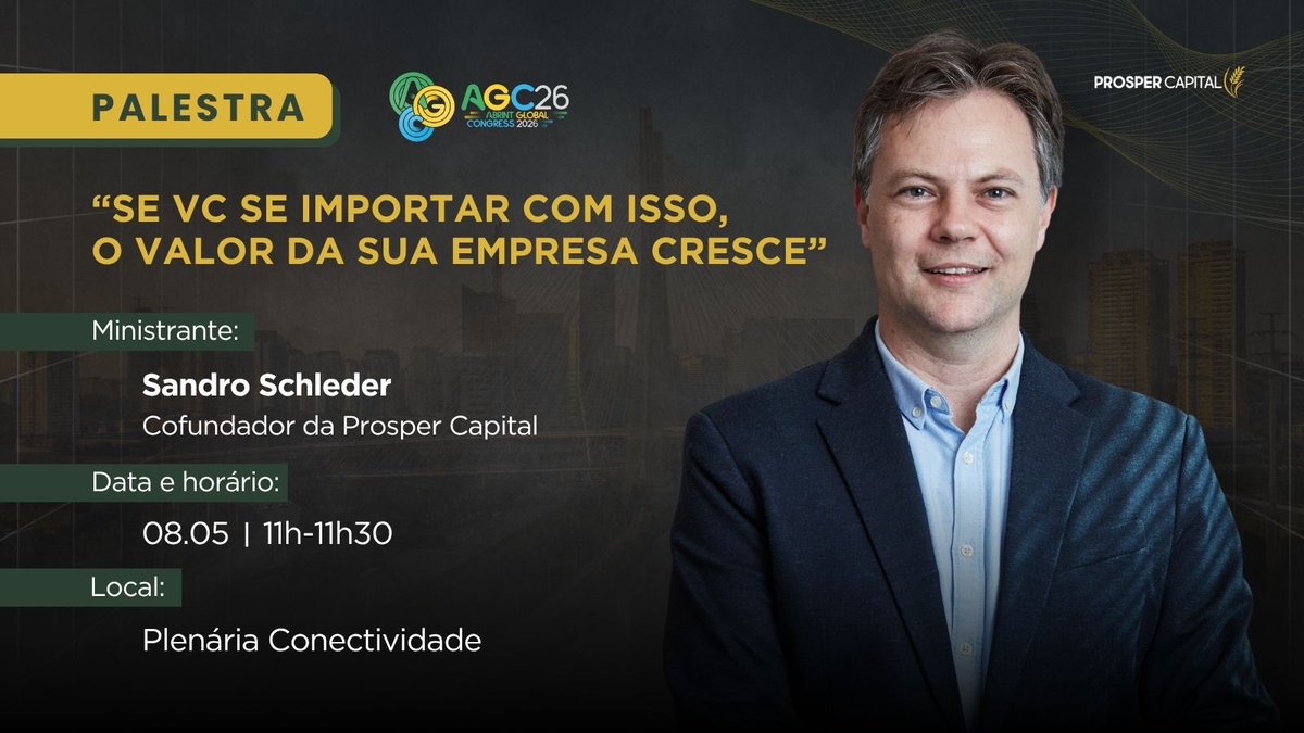 prospercapital's tweet photo. Amanhã, Sandro Schleder, sobe ao palco do Abrint Global Congress para a palestra “Se você se importar com isso, o valor da sua empresa cresce”. Venha assistir e confira como aumentar a lucratividade do seu provedor em até 50%. Marque uma reunião https://t.co/sHXROZMmTp https://t.co/zNwa5vlPUP