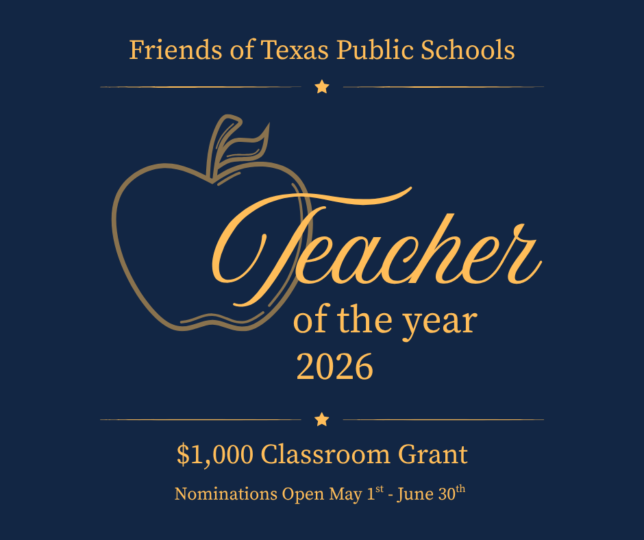 FRIENDStxps's tweet photo. 🍎✨ We’re proud to introduce the Friends of Texas Public Schools #Teacher of the Year Award — a NEW honor recognizing one exceptional educator from a Friends member district each year.
📅 The deadline for all submissions is June 30, 2026, at 5 PM CT.

 https://t.co/LAJQNNJHHM https://t.co/LTTLIveuys