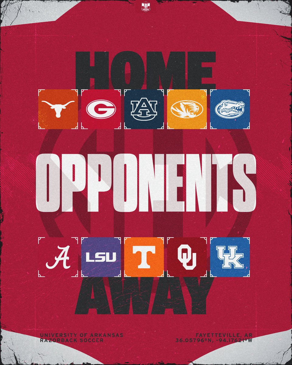 RazorbackSoccer's tweet photo. 🚨 SEC OPPONENT DROP

Our 2026 conference slate is set! https://t.co/3vMFSLOSrl
