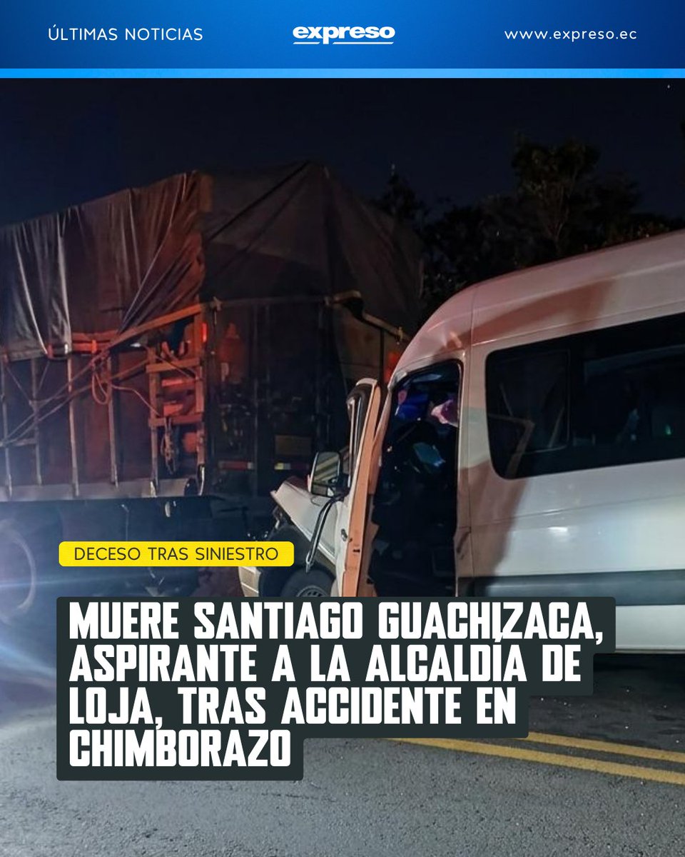 Expresoec's tweet photo. Santiago Guachizaca falleció en Quito tras un siniestro vial en el sector Palmira, Chimborazo, donde una buseta colisionó contra un camión pesado.

Todos los detalles 👇
https://t.co/idpg7ri9Lh https://t.co/MCSLBDRMw6