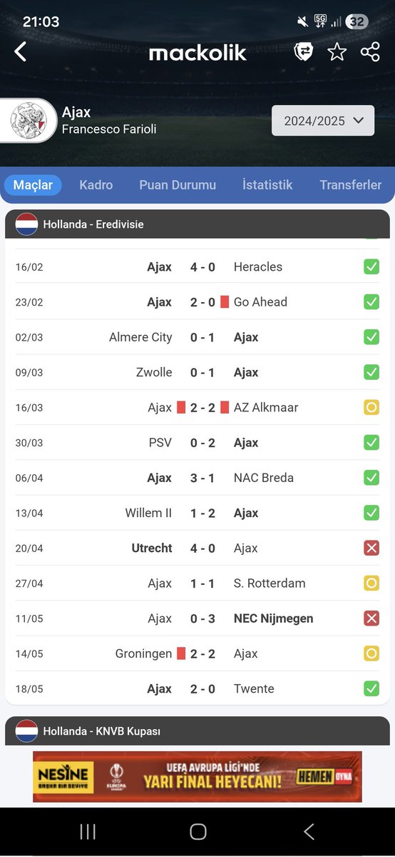 airiaga's tweet photo. Aşağıdaki görsel geçen yıla ait . Geçen yıl Ajax 7 puan felan önde idi son 5 hafta salak salak puanlar kaybetti .şampiyon psv oldu . Ey Galatasaray adam akıllı hazırlanın ve Antalya maçını alın yoksa fenerbahçe yi elinizle şampiyon yaparsınız . https://t.co/76lvMqUPxI