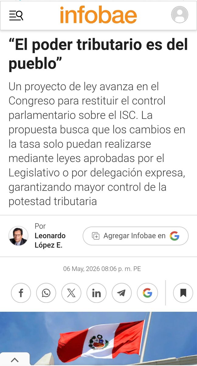Las MYPES y consumidores son quienes terminan pagando las consecuencias de cada subida del ISC. Por eso el control debe volver al Congreso. infobae.com/peru/2026/05/0… #PeruConLasMypes