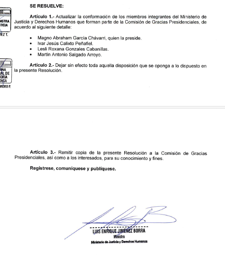 cviguria's tweet photo. Con fecha 5 de mayo, el ministro de Justicia, Luis Jiménez, firmó resolución que actualiza la conformación de miembros que forman parte de la Comisión de gracias presidenciales. 

Justo en una semana en que se habla y cuchichea mucho sobre un indulto. 

Baia, baia... https://t.co/gcxnaD6zVQ