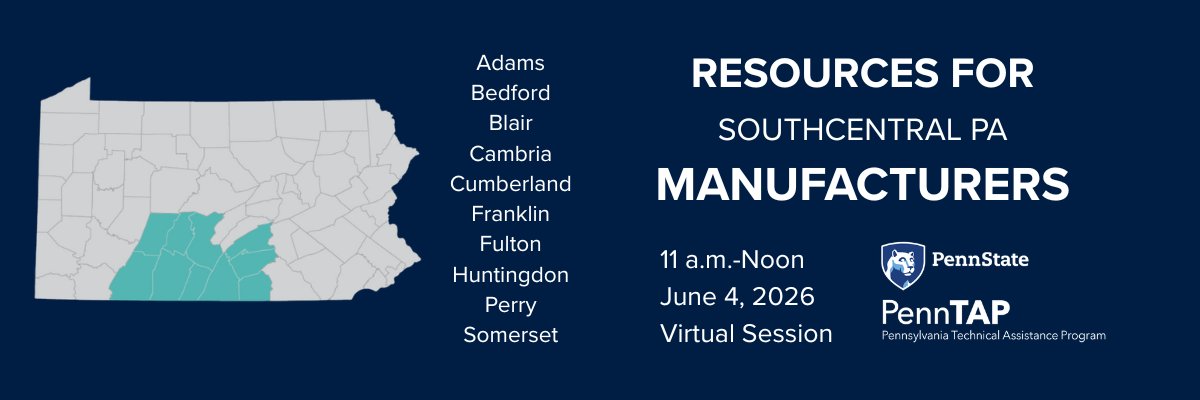 penntap's tweet photo. Southcentral PA manufacturers, economic development professionals, and business growth leaders: Don't miss this 1-hour session that could open the door to cost savings, grant funding, and sustainability advancements. 11 AM-Noon, June 4, Virtual 🔗 https://t.co/ZMMVEU7wd9 https://t.co/gNi2uZ7LLO
