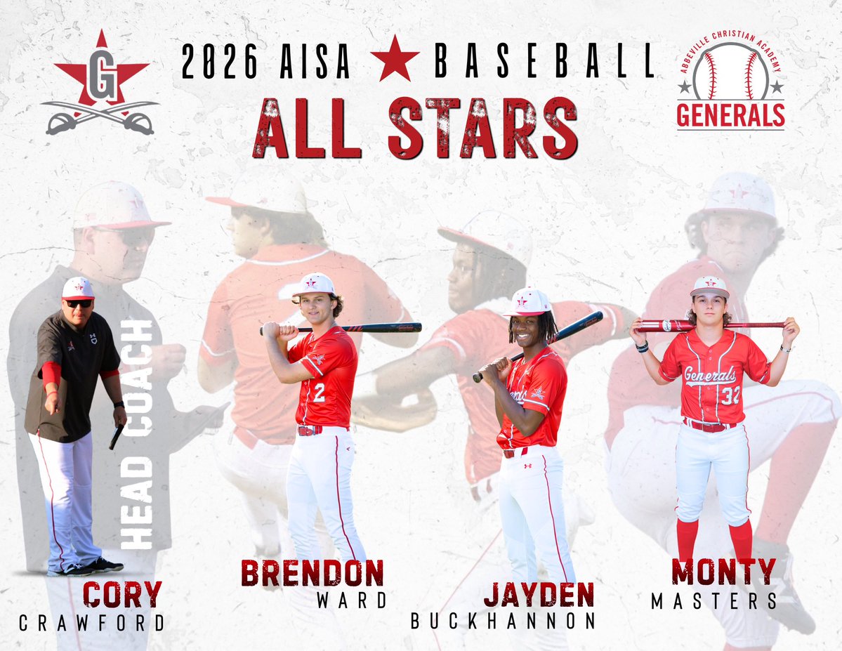 ACAGeneralsAth's tweet image. Congratulations to our Generals Rooty Ward, Jayden Buckhannon, and Monty Masters who have been selected to represent ACA as an 2026 AISA All Star!! 

Congratulations to Coach Crawford as he was selected Allstar Coach!! 

#ACA #LeadTheCharge 🔴⚪️⚔️