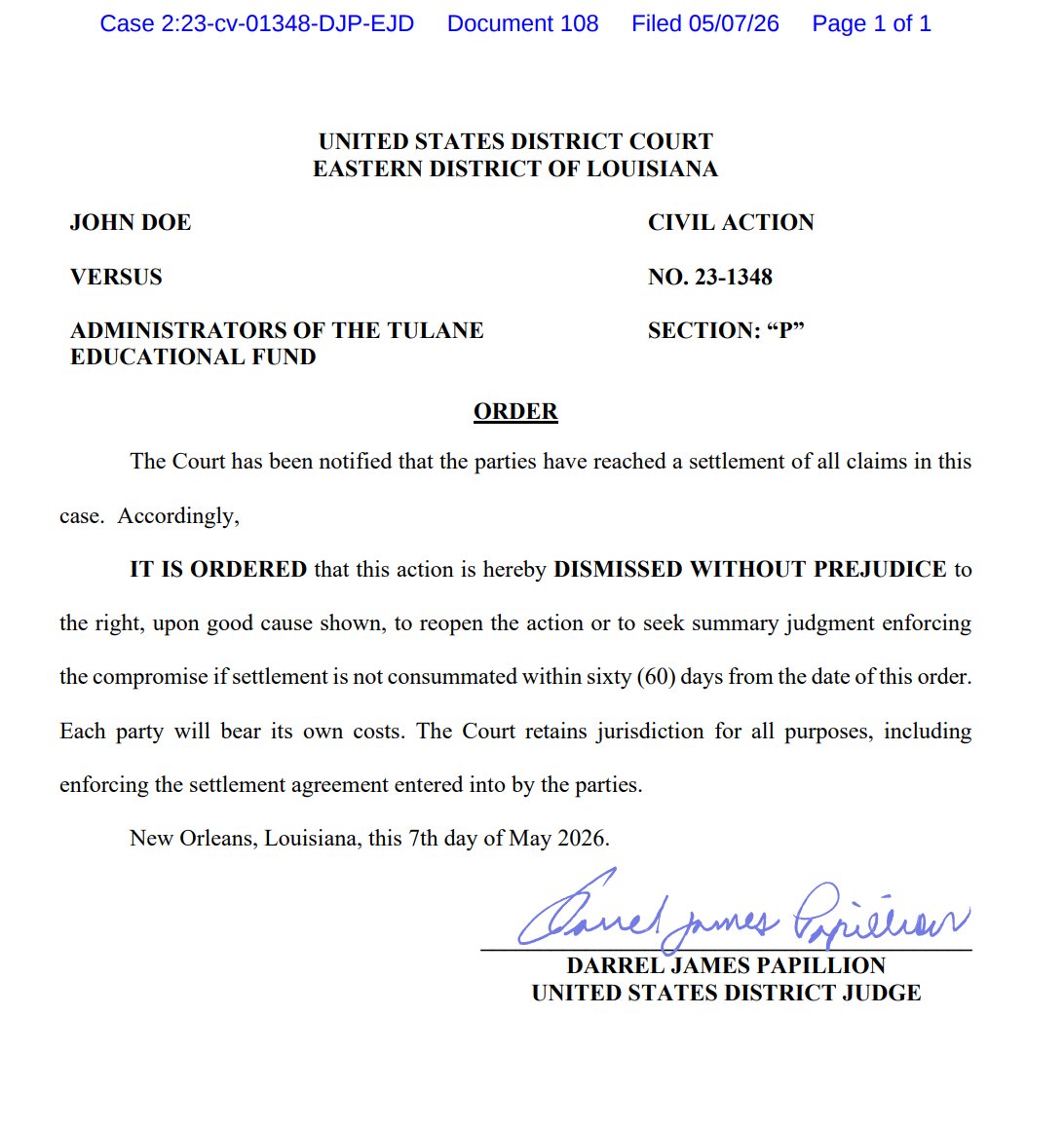 kcjohnson9's tweet photo. Settlement in long-running acc'd student lawsuit against @Tulane. 
@NMLLPLaw represented acc'd student. https://t.co/67ke5L89nh