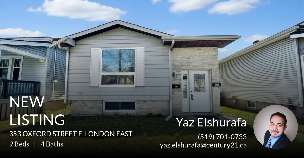 YazSells's tweet photo. 📍 New Listing 📍 Take a look at this fantastic new property that just hit the market located at 353 Oxford Street E in London East. Reach out here or at (519) 701-0733 for more information!

Listed by Robert Magier

Yaz Elshurafa,... https://t.co/U0HE0OocCp https://t.co/FU5vMgxp03