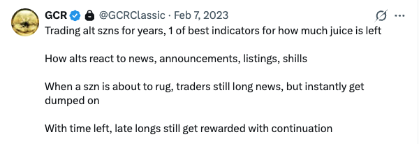 0xjatt's tweet photo. a lot of alts suddenly pumping big on good news, reminds me of this tweet https://t.co/u8euCirfae