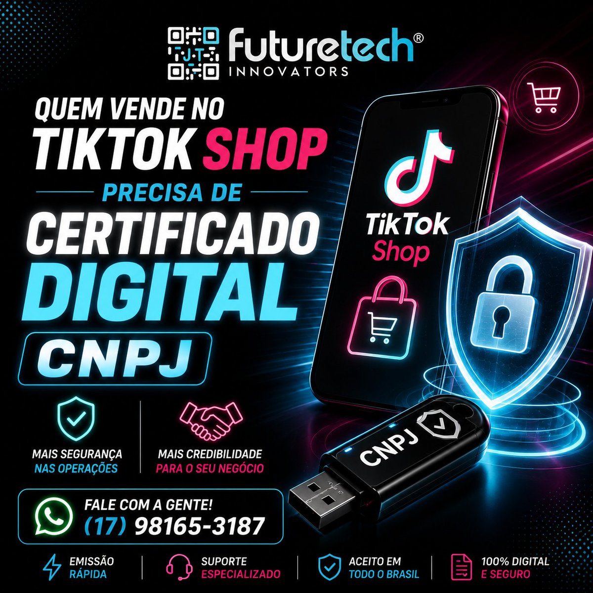 ARFuturetech's tweet photo. Vende no TikTok Shop? Então atenção: para atuar de forma profissional e liberar algumas funcionalidades da plataforma, o Certificado Digital CNPJ pode ser essencial. 🔐📲

📞 Fale com a gente: (17) 98165-3187

#TikTokShop #TikTokShopBrasil #CertificadoDigital #CNPJ https://t.co/9Nfxe2ASFX