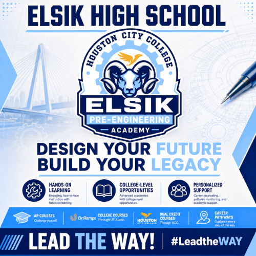 ElsikHighSchool's tweet image. Elsik Engineering Academy is now accepting applications!   
Play sports, join fine arts, and earn an associate degree from Houston City College—at the same time.  
\#RamNation #LeadtheWAY