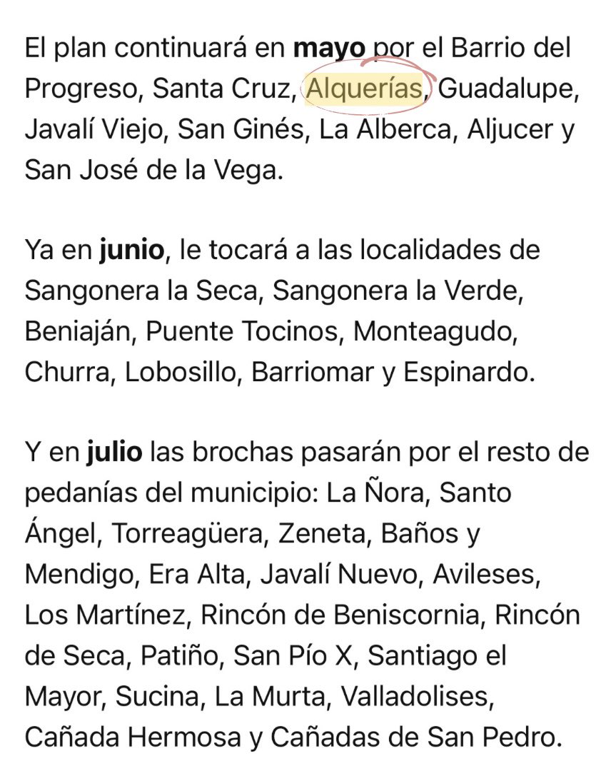 PopularesMurcia's tweet photo. En marzo anunciamos las fechas del plan de repintado, y dijimos que a Alquerías llegaría en mayo.

Para evitar que sigáis haciendo el ridículo de esta manera, os vamos a dejar la noticia y así podéis estudiaros el calendario detenidamente.

https://t.co/DHARXl46Gd https://t.co/VUQbxie2oM