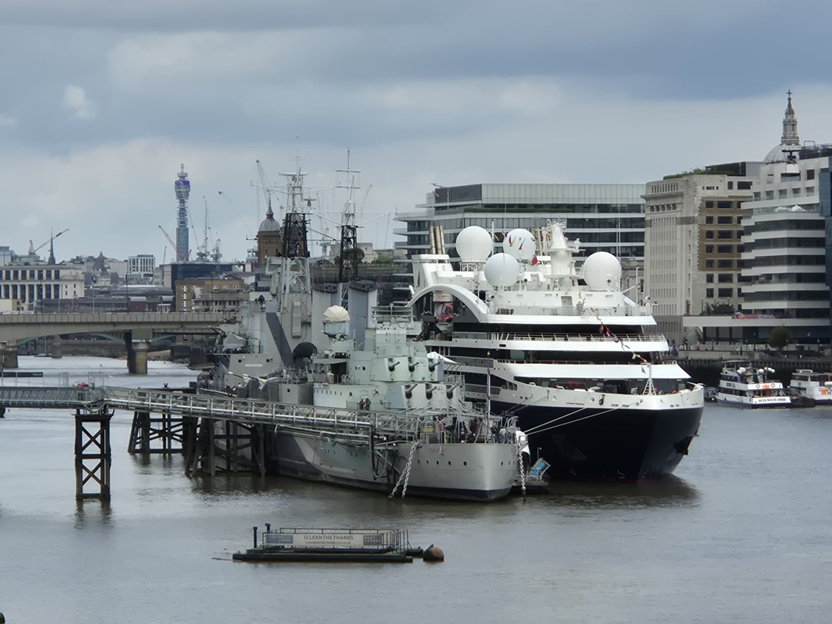 GeraldM64883070's tweet photo. A return visit from the stylish Ponant Explorer class, Le Bellot. She'll be heading up to Glasgow tonight for an 11 day cruise to the Faroe Islands and Iceland #LeBellot #Ponantcruises #luxurycruiseships #shipsinpics #HMSBelfast #riverthames #pooloflondon https://t.co/OSYUPyz31o