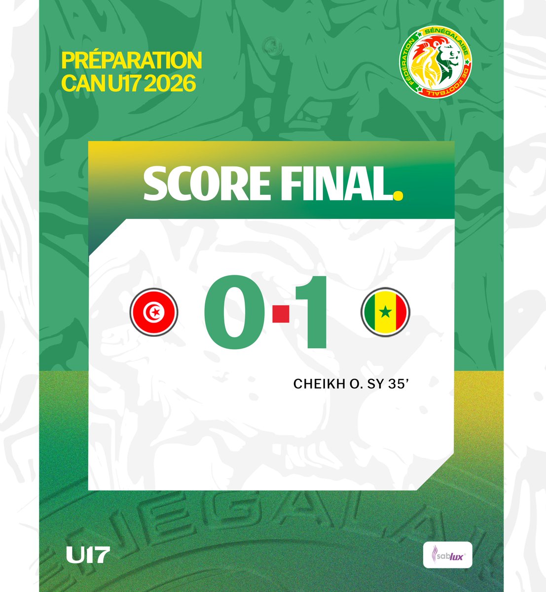 GaindeYi's tweet photo. Préparation CAN U17 | Le Sénégal s’impose en amical contre la Tunisie à Hammam Lif. Cheikh Omar Sy est l’unique buteur de la rencontre. #TUNSEN https://t.co/QqUjBbGpuY