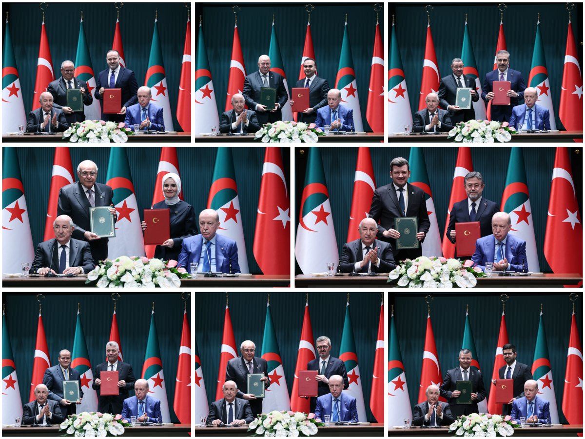 Akparti's tweet photo. "Cezayir ile iş birliğimizi birçok stratejik alanda geliştirmekte kararlıyız.”

Cumhurbaşkanımız Sayın Recep Tayyip Erdoğan, Cezayir Cumhurbaşkanı Abdülmecid Tebbun ile çeşitli alanlardaki anlaşmaların imza töreninin ardından ortak basın toplantısı düzenledi. https://t.co/aeQzYvGZEo