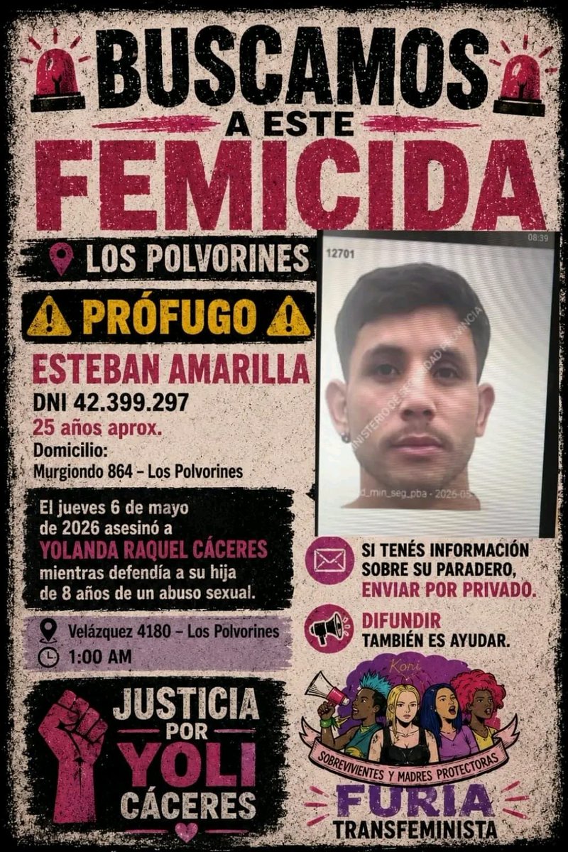 🚨 UNA MUJER FUE ASESINADA CUANDO QUISO EVITAR QUE ABUSEN DE SU HIJA DE 9 AÑOS
- Fue en Los Polvorines.
- Esteban Amarilla ya tenía otras dos causas por abuso.
- A Yolanda Cáceres la mataron a puñaladas adelante de su hija.