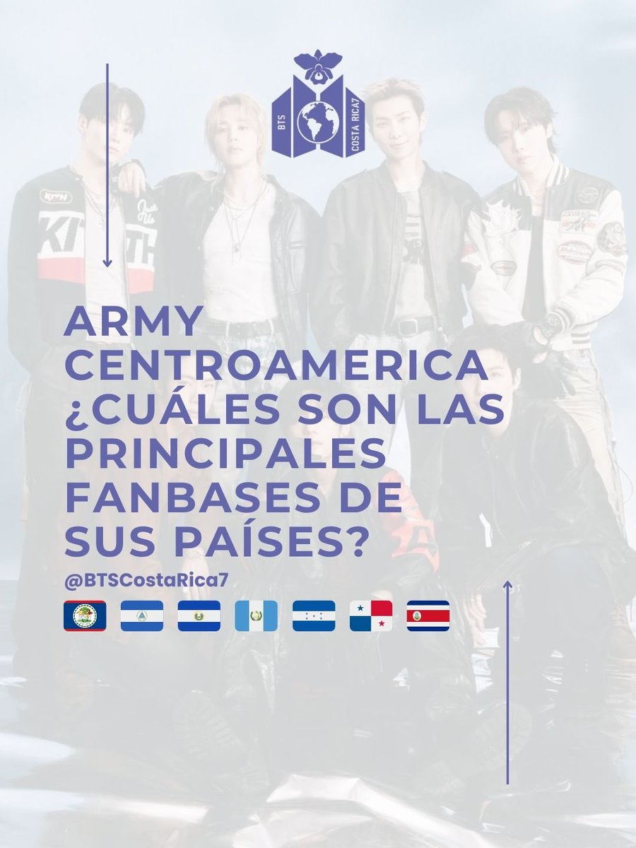 BTSCostaRica7's tweet photo. Si eres una fanbase centroamericana o ARMY de estos países que quiera unir su plataforma para un proyecto con el objetivo de apoyar a @BTS_twt, mándanos un dm.💜

🇧🇿 🇳🇮 🇸🇻 🇬🇹 🇭🇳 🇵🇦🇨🇷 https://t.co/vg3lhjxbq3