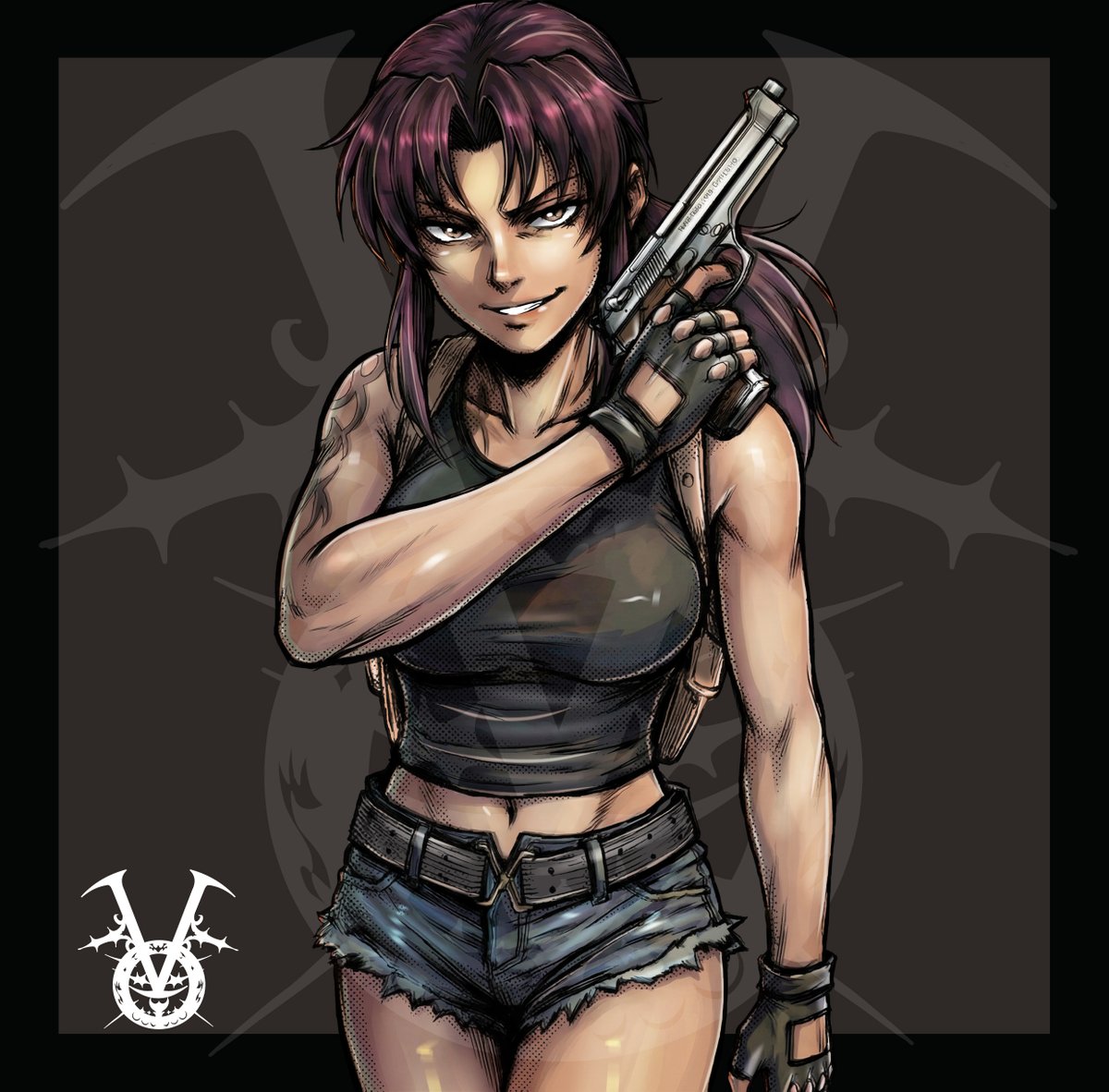 v_world2's tweet photo. Long time no post. Time to return with guns, attitude, and Revy vibes.

#art #commission #artcommission #backtoart #blacklagoon #revy #badass #guns #gangster
@Animegod2301 @retro_anime https://t.co/cgS4Ohuclf