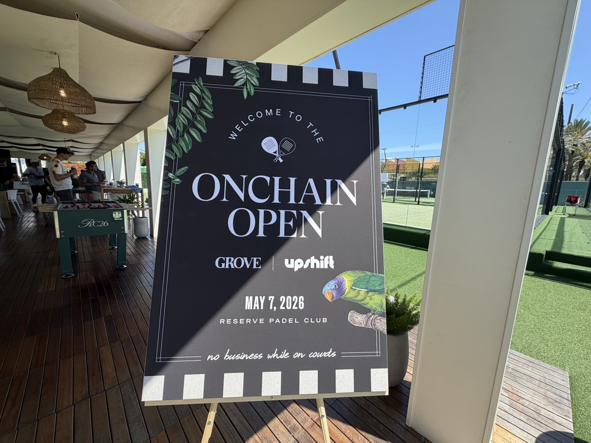 grovedotfinance's tweet photo. Thank you to everyone who came to Onchain Open, co-hosted with @upshift_fi.

Issuers, allocators, and infrastructure providers, all together over some padel and networking 🎾 https://t.co/FMCTvzKfMa
