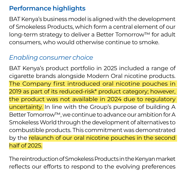 PesaWall's tweet photo. BAT Kenya sold Sh154m worth of modern nicotine pouches, VELO, after resuming its sale in the second half of last year. https://t.co/u3P3ee8EwQ