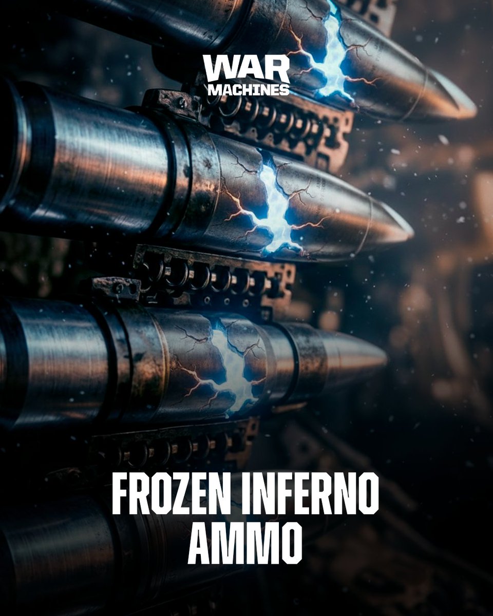 PlayWarMachines's tweet photo. Drain their armor. Lock down their escape.

The Frozen Inferno is now available in the armory. Delivering heavy burn damage and a target mobility decrease, this ammo keeps the enemy exactly where you want them. https://t.co/QL7ZpTr5vM