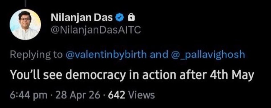 desishitposterr's tweet photo. Hey @NilanjanDasAITC - it’s 8th May already

Didn’t hear the DJ yet.

What happened?

@KolkataPolice isn’t this threat and intimidation? Arrest him. https://t.co/L0SxWT4PS1