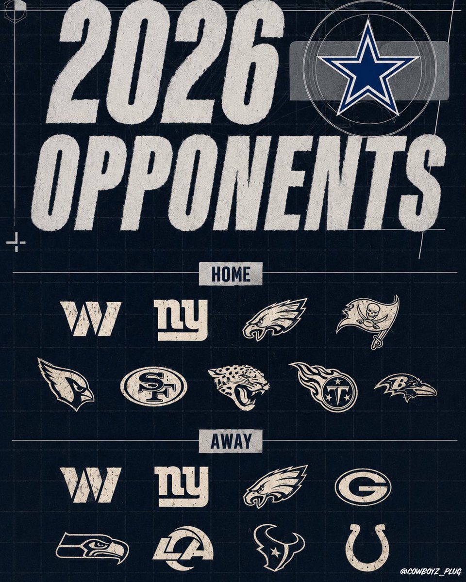 Cowboyz_Plug's tweet photo. The #Cowboys 2026/27 opponents are officially set. ⭐️

Now all eyes are on the full NFL Schedule Release, expected May 13th or 14th… 👀🍿 https://t.co/wIfRe1gAPG